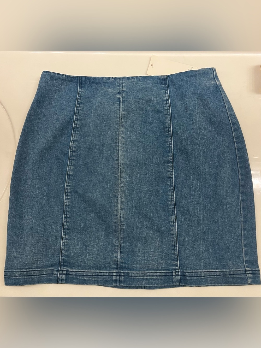 Tobi Medium Blue Denim Panel Skirt